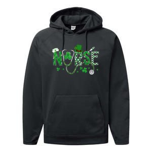 Irish Nurse St Patricks Day Shamrock Stethocsope Performance Fleece Hoodie