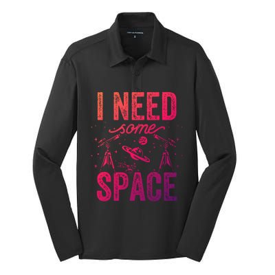 I Need Some Space Astronomy Universe Stars Telescope Cute Gift Silk Touch Performance Long Sleeve Polo