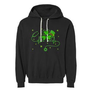 Irish Nurse St Patricks Day Shamrock Stethocsope Garment-Dyed Fleece Hoodie