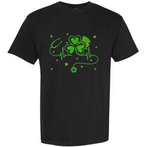 Irish Nurse St Patricks Day Shamrock Stethocsope Garment-Dyed Heavyweight T-Shirt