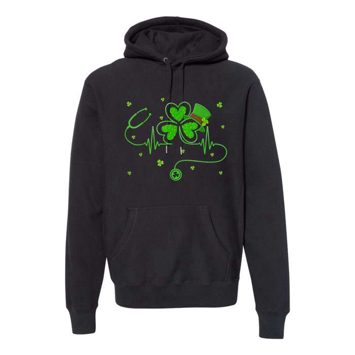 Irish Nurse St Patricks Day Shamrock Stethocsope Premium Hoodie