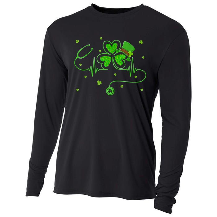 Irish Nurse St Patricks Day Shamrock Stethocsope Cooling Performance Long Sleeve Crew