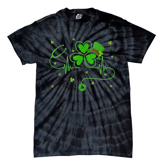 Irish Nurse St Patricks Day Shamrock Stethocsope Tie-Dye T-Shirt