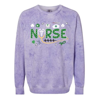 Irish Nurse Stethoscope Leopard St Patricks Day Nurses Scrub Cool Gift Colorblast Crewneck Sweatshirt