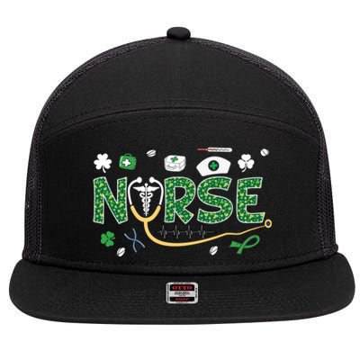 Irish Nurse Stethoscope Leopard St Patricks Day Nurses Scrub Cool Gift 7 Panel Mesh Trucker Snapback Hat