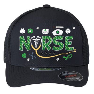 Irish Nurse Stethoscope Leopard St Patricks Day Nurses Scrub Cool Gift Flexfit Unipanel Trucker Cap