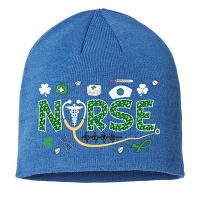 Irish Nurse Stethoscope Leopard St Patricks Day Nurses Scrub Cool Gift Sustainable Beanie