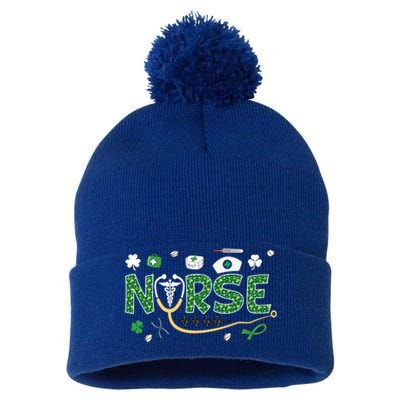 Irish Nurse Stethoscope Leopard St Patricks Day Nurses Scrub Cool Gift Pom Pom 12in Knit Beanie