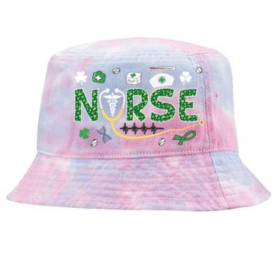 Irish Nurse Stethoscope Leopard St Patricks Day Nurses Scrub Cool Gift Tie-Dyed Bucket Hat