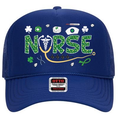 Irish Nurse Stethoscope Leopard St Patricks Day Nurses Scrub Cool Gift High Crown Mesh Back Trucker Hat