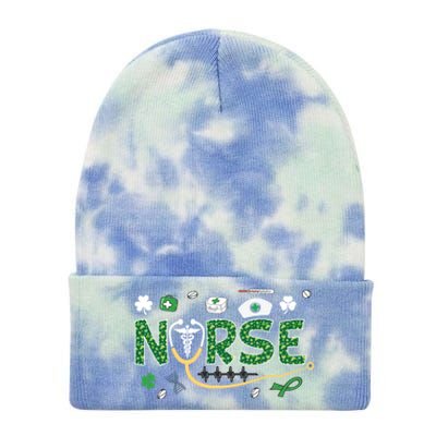 Irish Nurse Stethoscope Leopard St Patricks Day Nurses Scrub Cool Gift Tie Dye 12in Knit Beanie