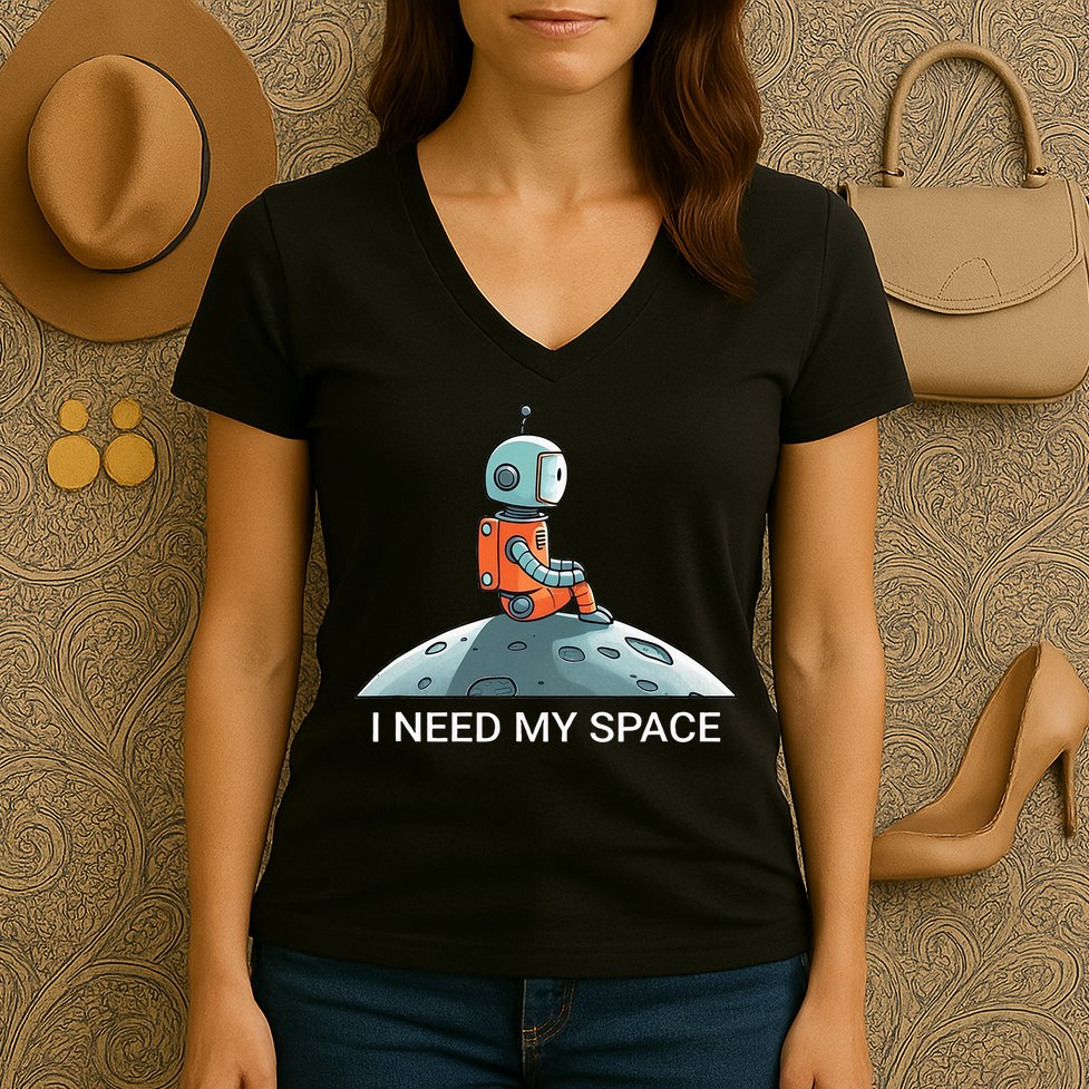 I Need Space Graphic Saying Women's V-Neck T-Shirt