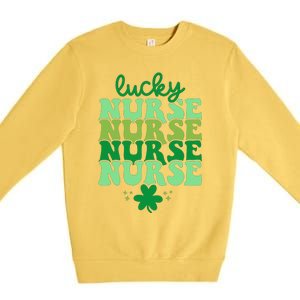 Irish Nurse St Patricks Day Shamrock Stethocsope Premium Crewneck Sweatshirt