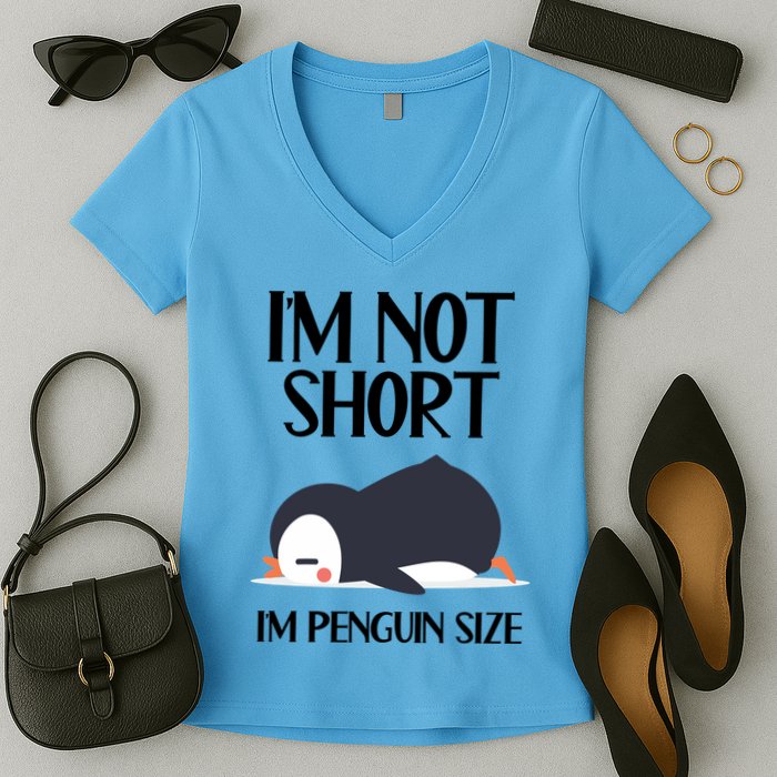 Im Not Short Im Penguin Size Funny Women's V-Neck T-Shirt