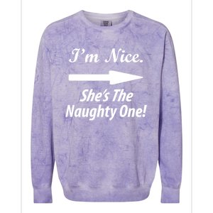 IM Nice SheS The Naughty One Gift Christmas Santa Claus Gift Colorblast Crewneck Sweatshirt