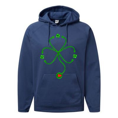 Irish Nurse Shamrock Stethoscope St Patrick's Day 2021 Gift Performance Fleece Hoodie