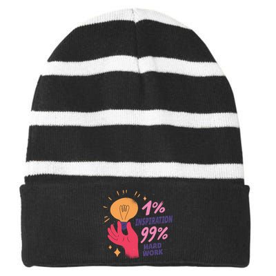 Inspiration And Hard Work Striped Beanie with Solid Band