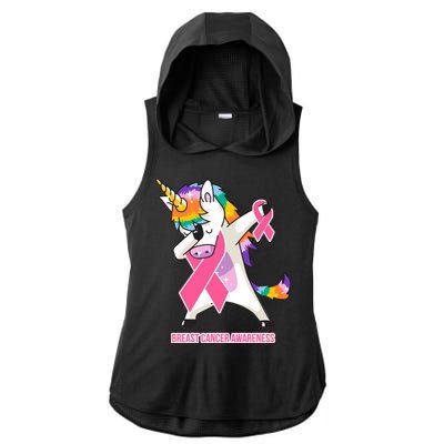 inspirational Breast Cancer Awareness Unicorn Ladies PosiCharge Tri-Blend Wicking Draft Hoodie Tank