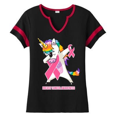 inspirational Breast Cancer Awareness Unicorn Ladies Halftime Notch Neck Tee