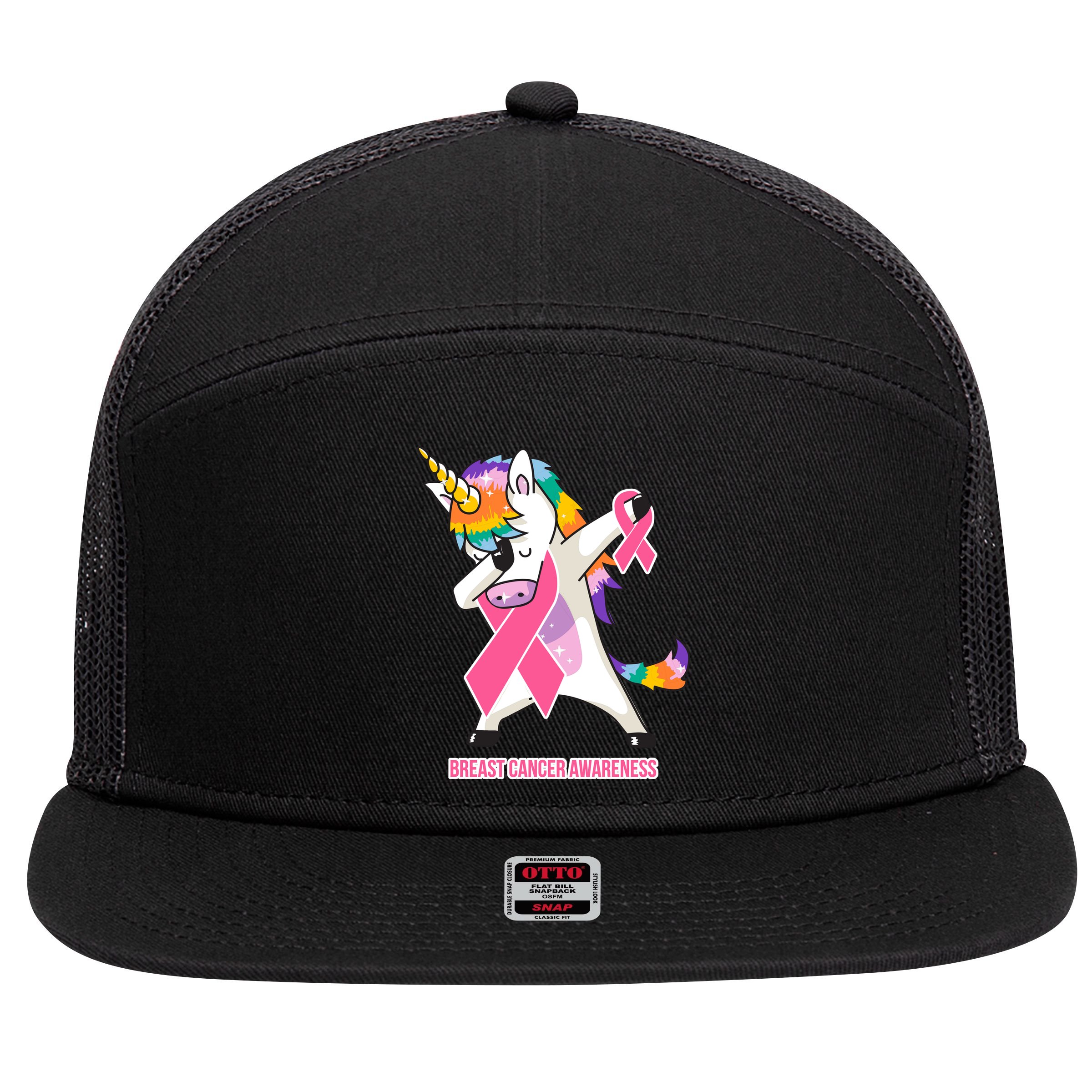 inspirational Breast Cancer Awareness Unicorn 7 Panel Mesh Trucker Snapback Hat