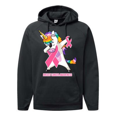 inspirational Breast Cancer Awareness Unicorn Performance Fleece Hoodie