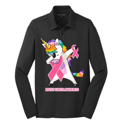 inspirational Breast Cancer Awareness Unicorn Silk Touch Performance Long Sleeve Polo