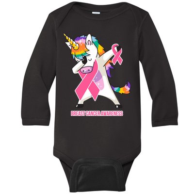 inspirational Breast Cancer Awareness Unicorn Baby Long Sleeve Bodysuit