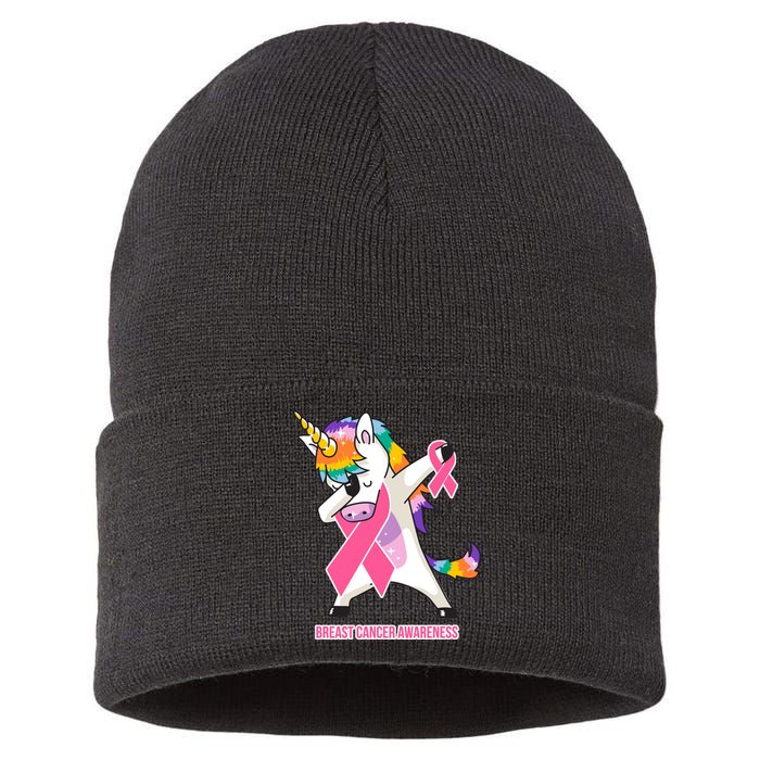 inspirational Breast Cancer Awareness Unicorn Sustainable Knit Beanie