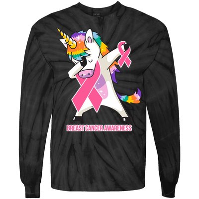 inspirational Breast Cancer Awareness Unicorn Tie-Dye Long Sleeve Shirt