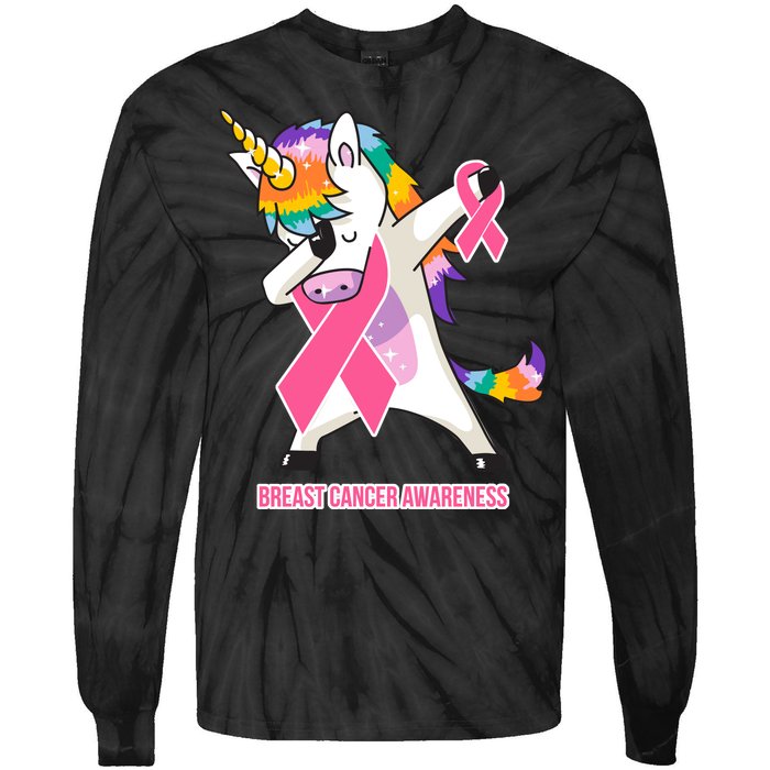 inspirational Breast Cancer Awareness Unicorn Tie-Dye Long Sleeve Shirt