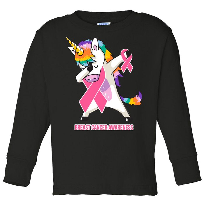 inspirational Breast Cancer Awareness Unicorn Toddler Long Sleeve Shirt