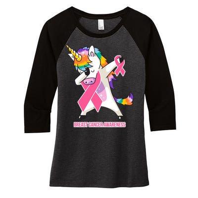 inspirational Breast Cancer Awareness Unicorn Women's Tri-Blend 3/4-Sleeve Raglan Shirt