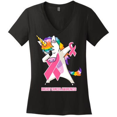 inspirational Breast Cancer Awareness Unicorn Women's V-Neck T-Shirt