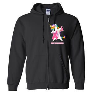 inspirational Breast Cancer Awareness Unicorn Full Zip Hoodie