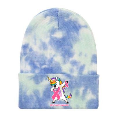 inspirational Breast Cancer Awareness Unicorn Tie Dye 12in Knit Beanie