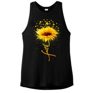 Inspirational Faith Sunflower & Butterflies Ladies PosiCharge Tri-Blend Wicking Tank