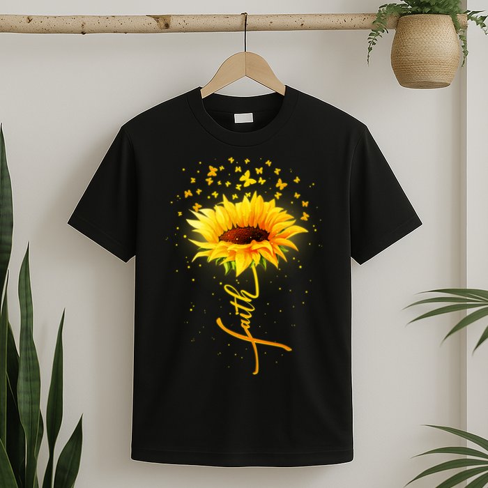Inspirational Faith Sunflower & Butterflies T-Shirt