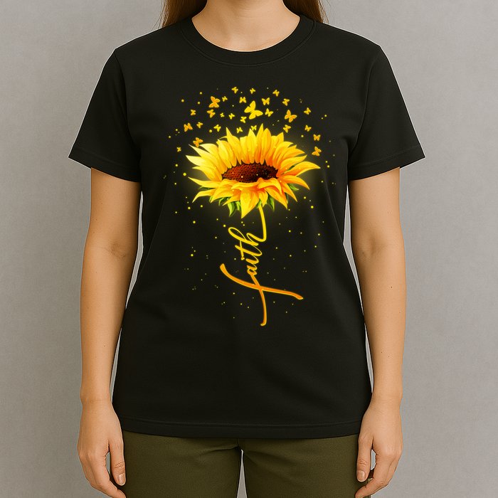 Inspirational Faith Sunflower & Butterflies T-Shirt