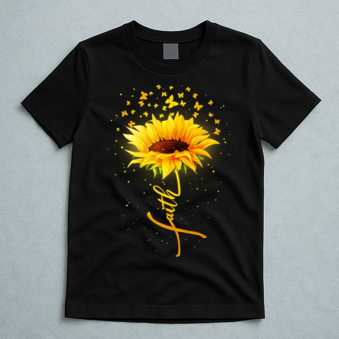 Inspirational Faith Sunflower & Butterflies T-Shirt