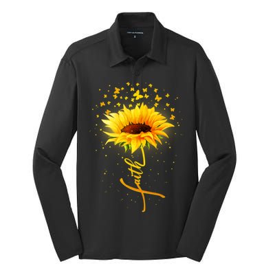 Inspirational Faith Sunflower & Butterflies Silk Touch Performance Long Sleeve Polo