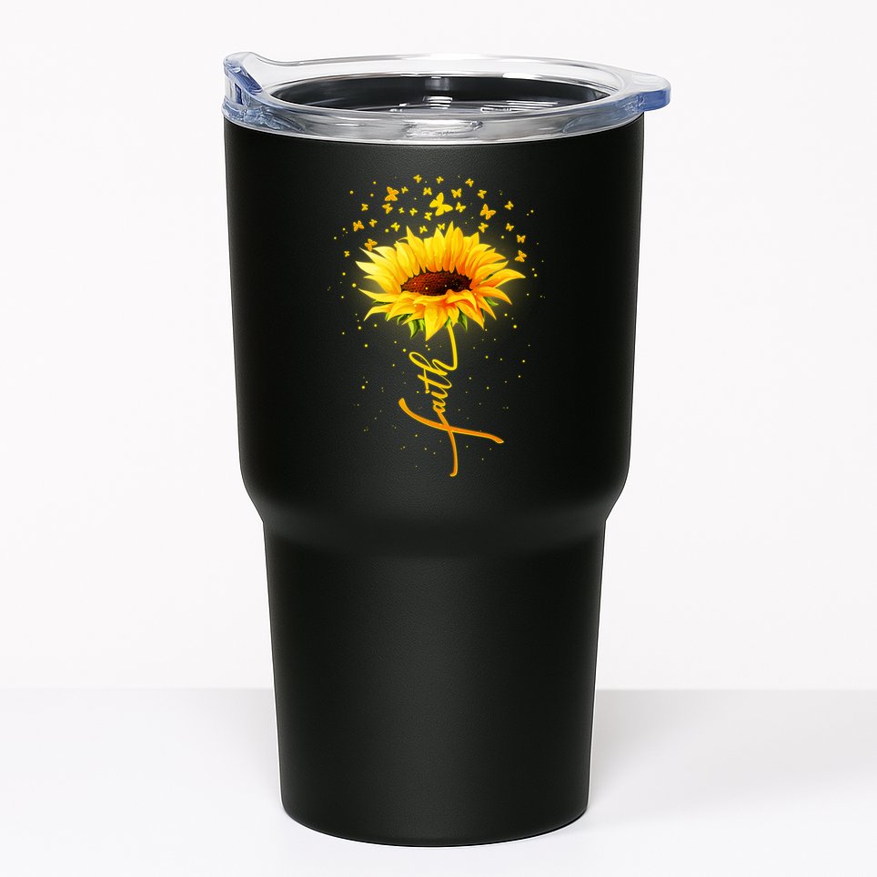 Inspirational Faith Sunflower & Butterflies Tumbler