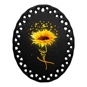 Inspirational Faith Sunflower & Butterflies Ceramic Oval Ornament