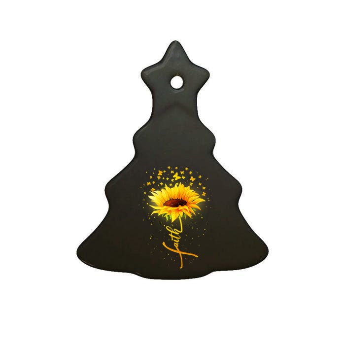 Inspirational Faith Sunflower & Butterflies Ceramic Tree Ornament