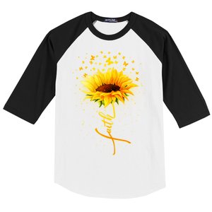 Inspirational Faith Sunflower & Butterflies Baseball Sleeve Shirt