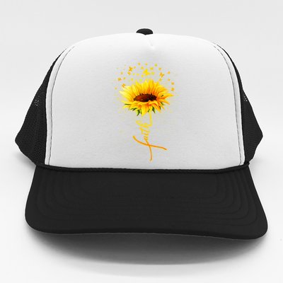 Inspirational Faith Sunflower & Butterflies Trucker Hat