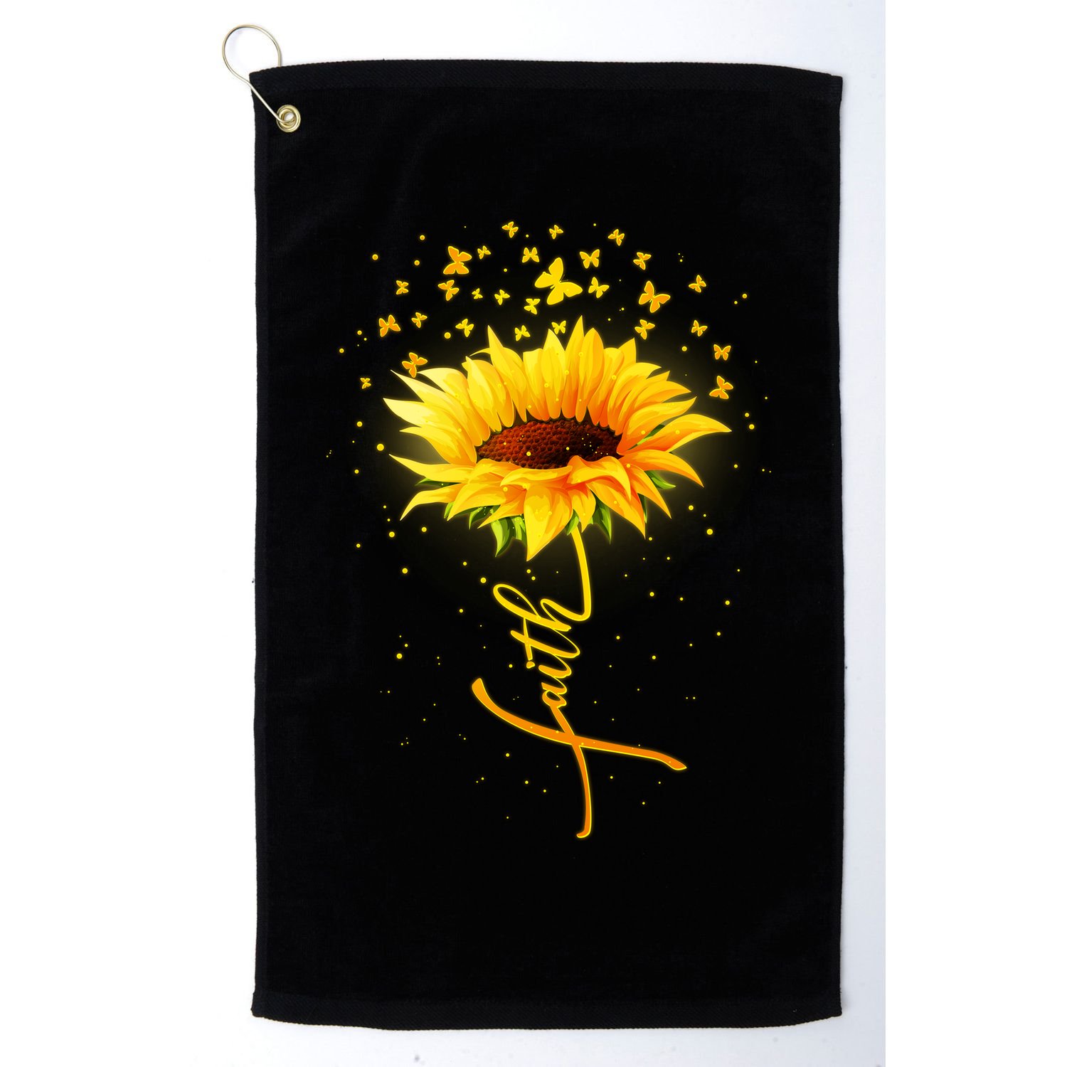 Inspirational Faith Sunflower & Butterflies Golf Towel