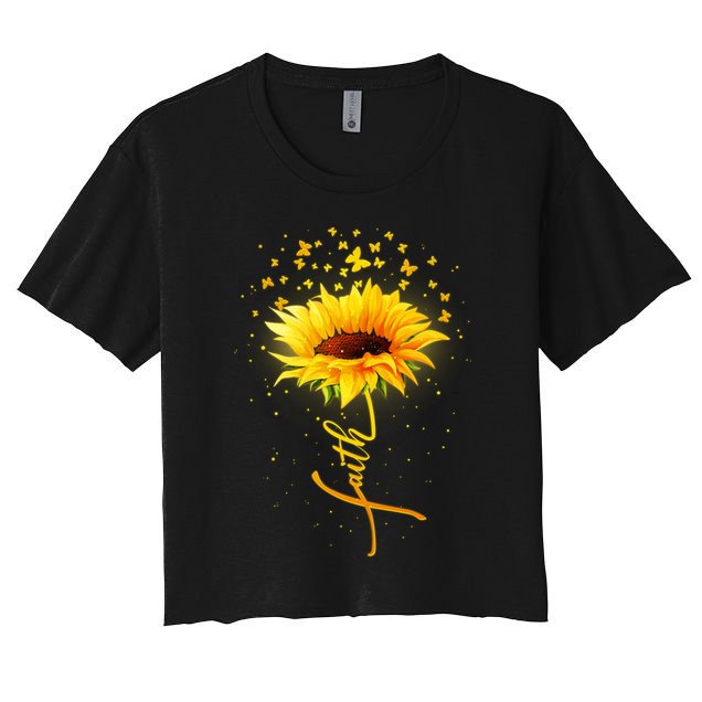 Inspirational Faith Sunflower & Butterflies Crop Top