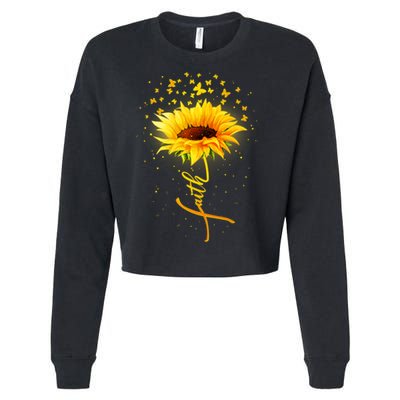 Inspirational Faith Sunflower & Butterflies Cropped Pullover Crew