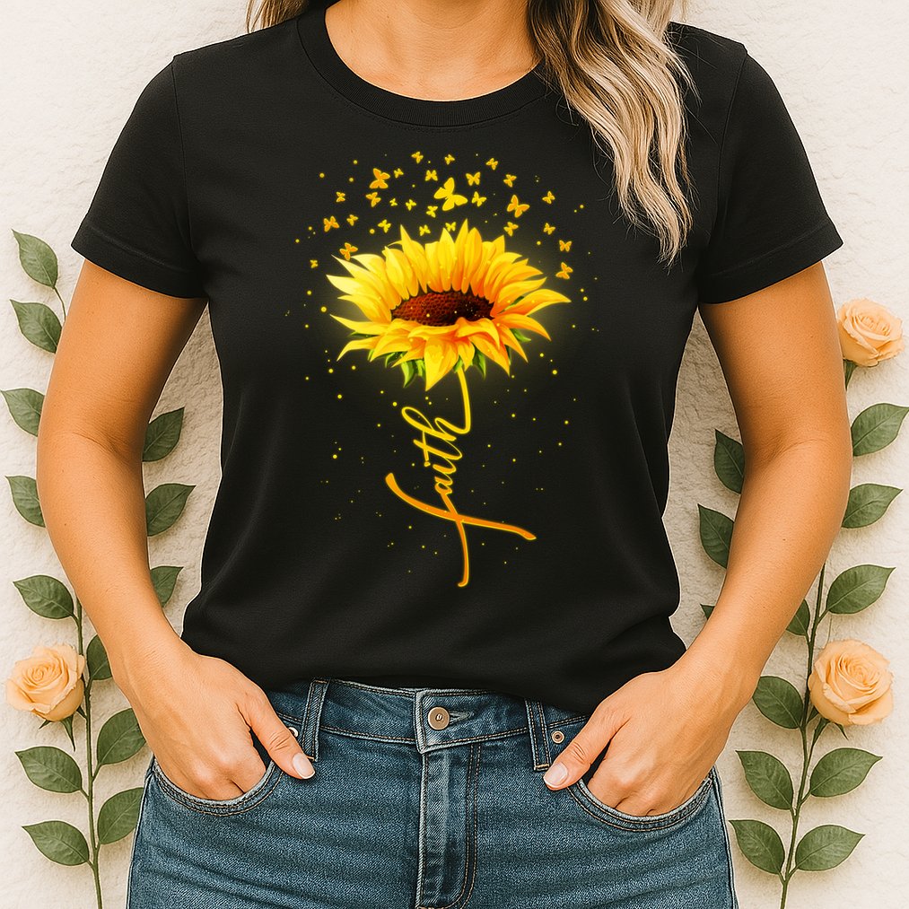 Inspirational Faith Sunflower & Butterflies Womens T-Shirt
