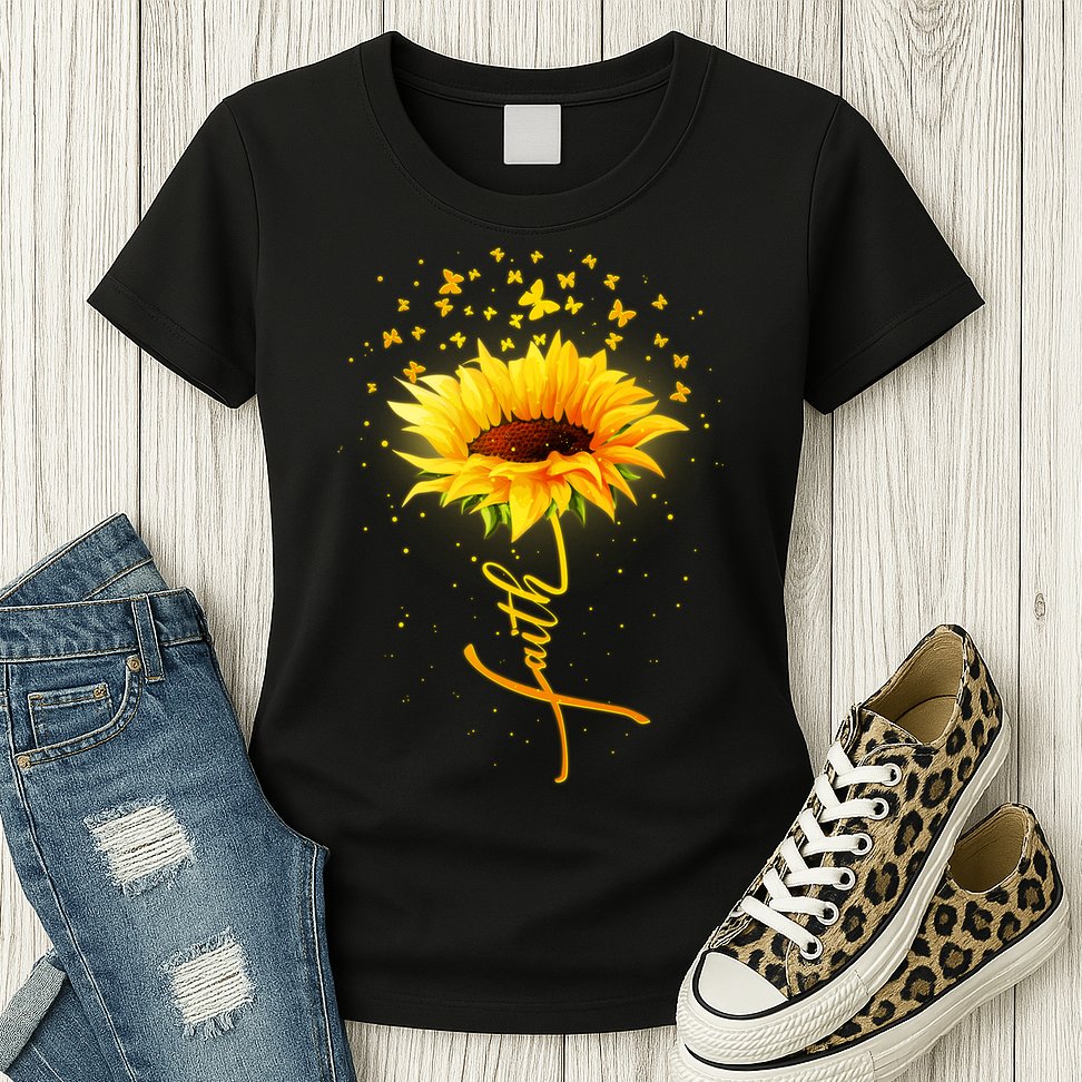 Inspirational Faith Sunflower & Butterflies Womens T-Shirt